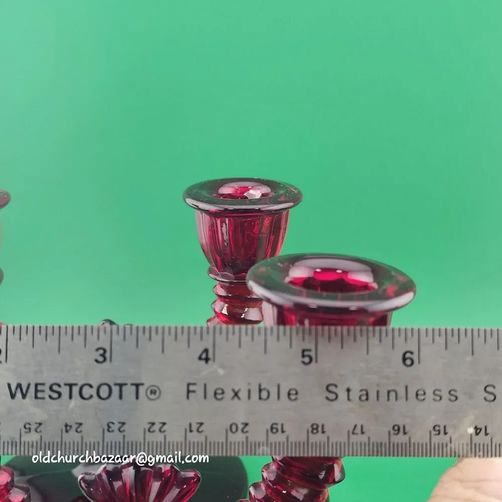 Set of 2 Paden City Ruby Red Glass Crows Foot Round Double Candle Holders